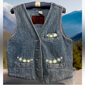 Rafaella Vest M Vintage Y2K Denim Gorpcore Granny Waistcoat Embroidered Hippie